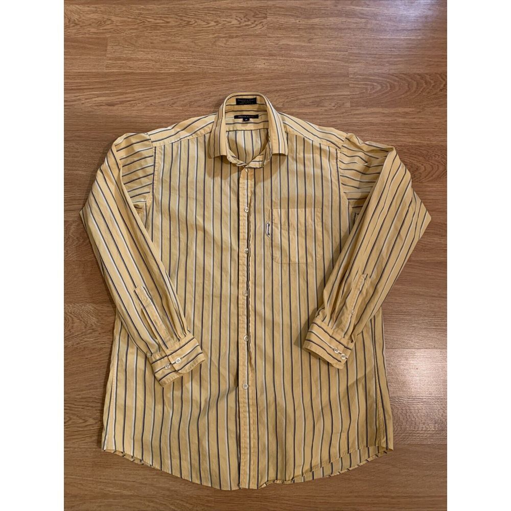 Faconnable Shirt Men's~Size 4 - 16L Yellow Striped Long Sleeve Button‎ Up